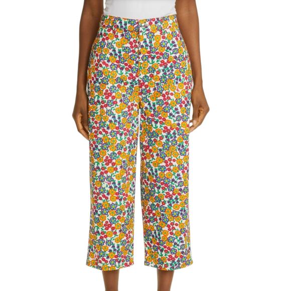 Marni Pop Garden Floral Print Wide Leg Crop Jeans White Multicolor Size 42 US 6 - Picture 1 of 12